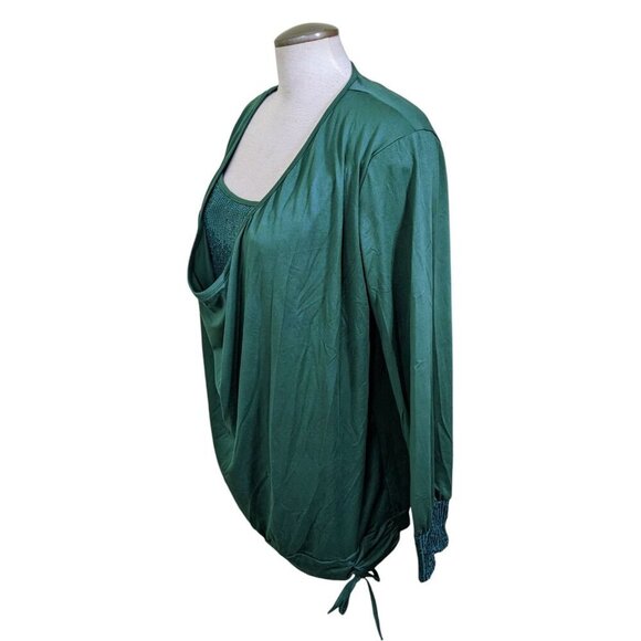 Womens Blouse Top XXL Green Drape Sequins Front Cuff Stretch Knit Long Sleeve - Picture 3 of 7